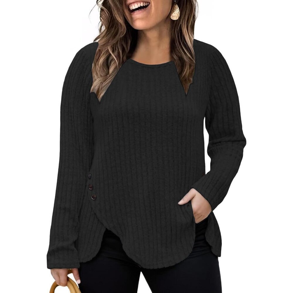 Plus Size Womens T Shirts Casual Lightweight Knit Long Sleeve Tunics
